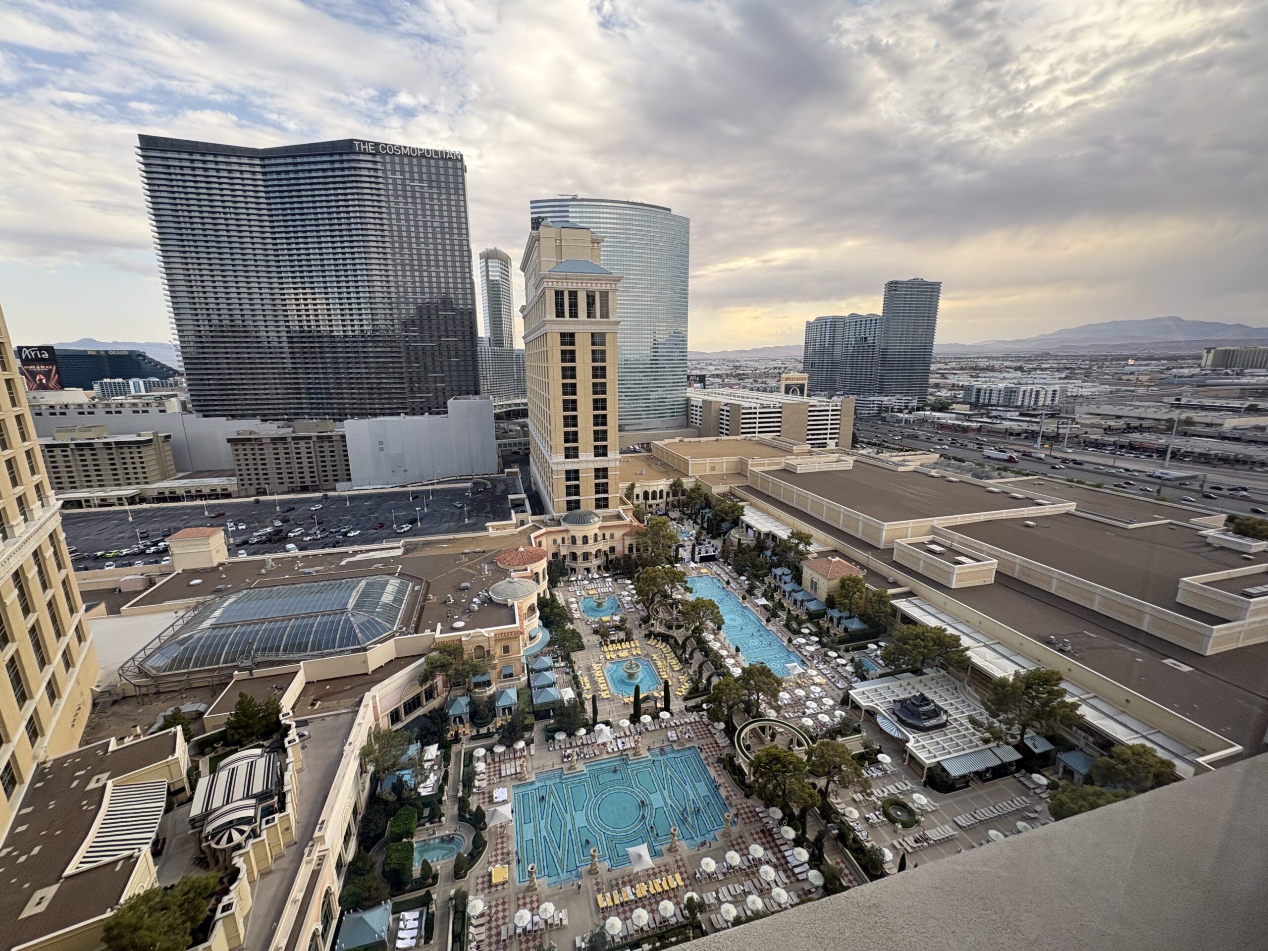 View of Bellagio pools from a 21st-floor guest room