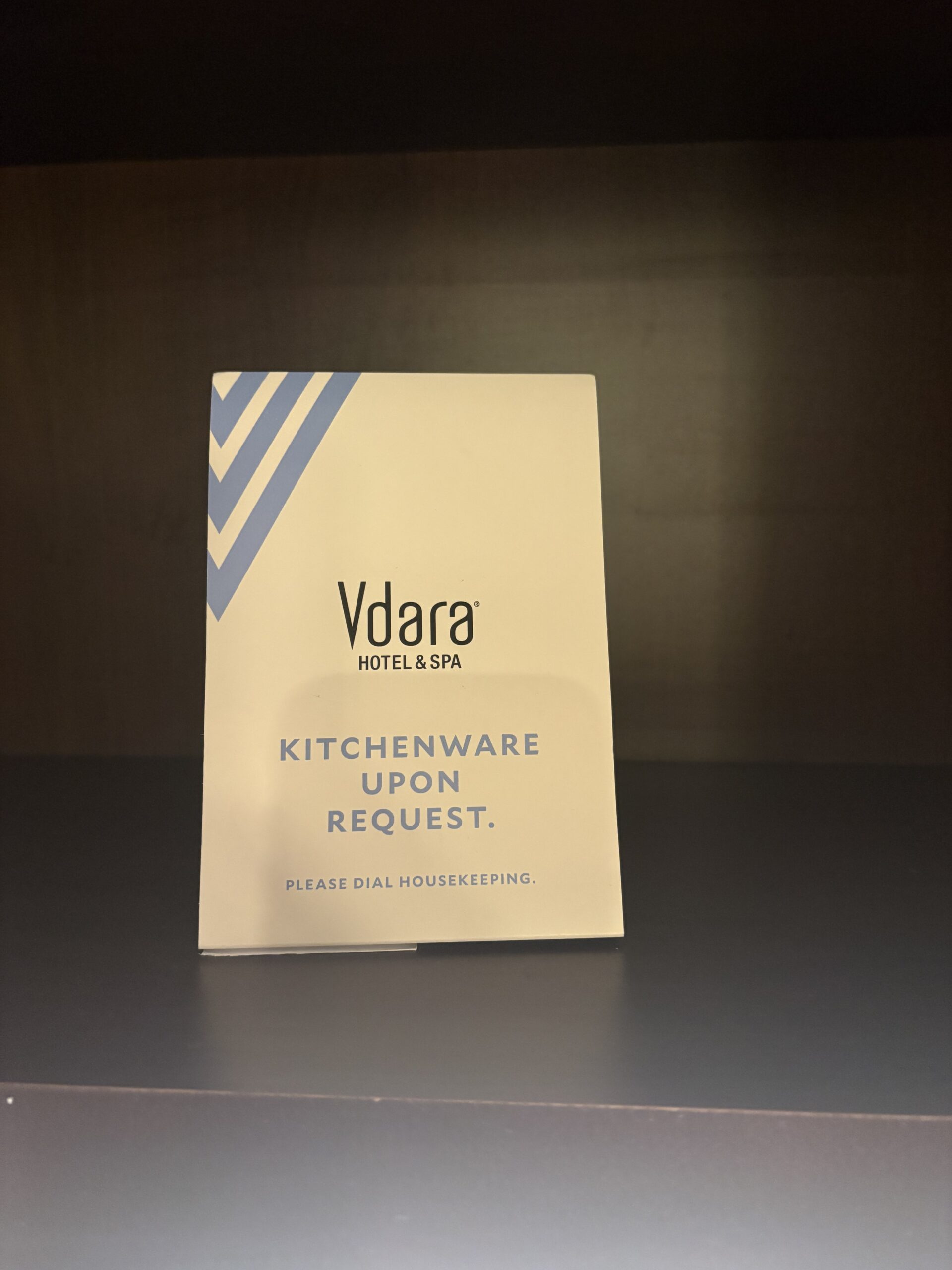 Vdara Hotel and Spa kitchenware upon request card