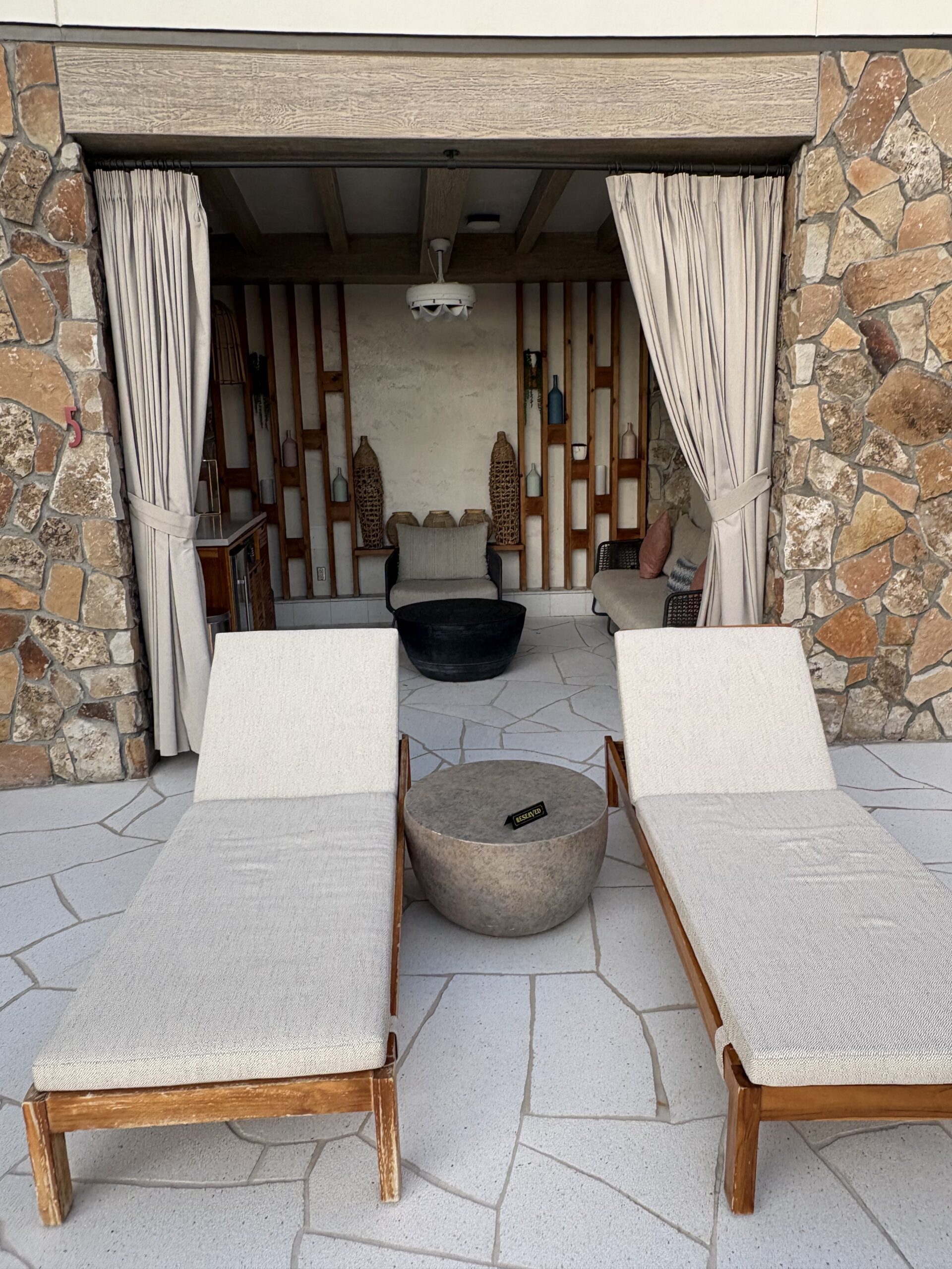 Poolside cabana interior at Crockfords Las Vegas