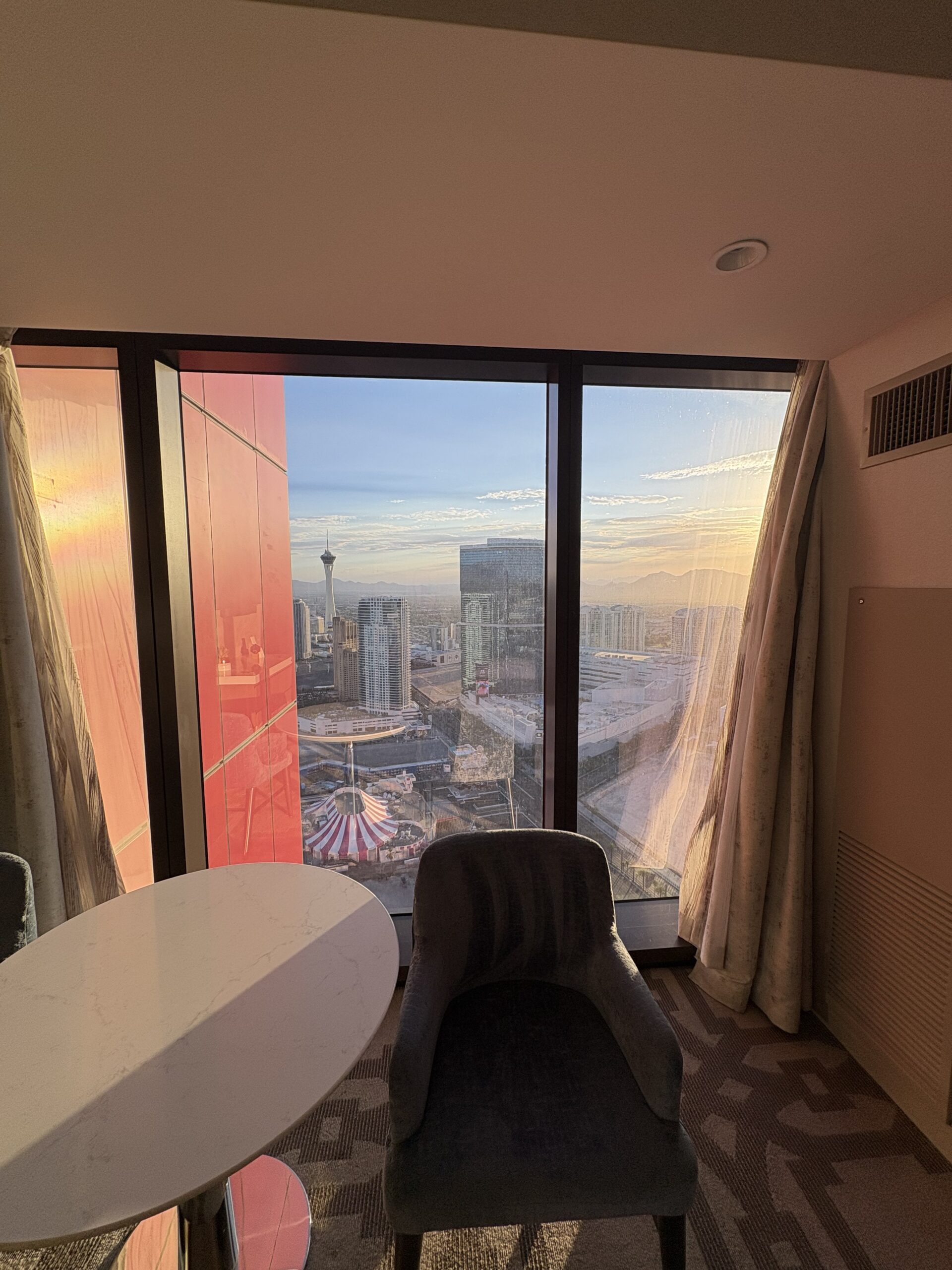 View of the Stratosphere from a Crockfords Las Vegas guest room chair