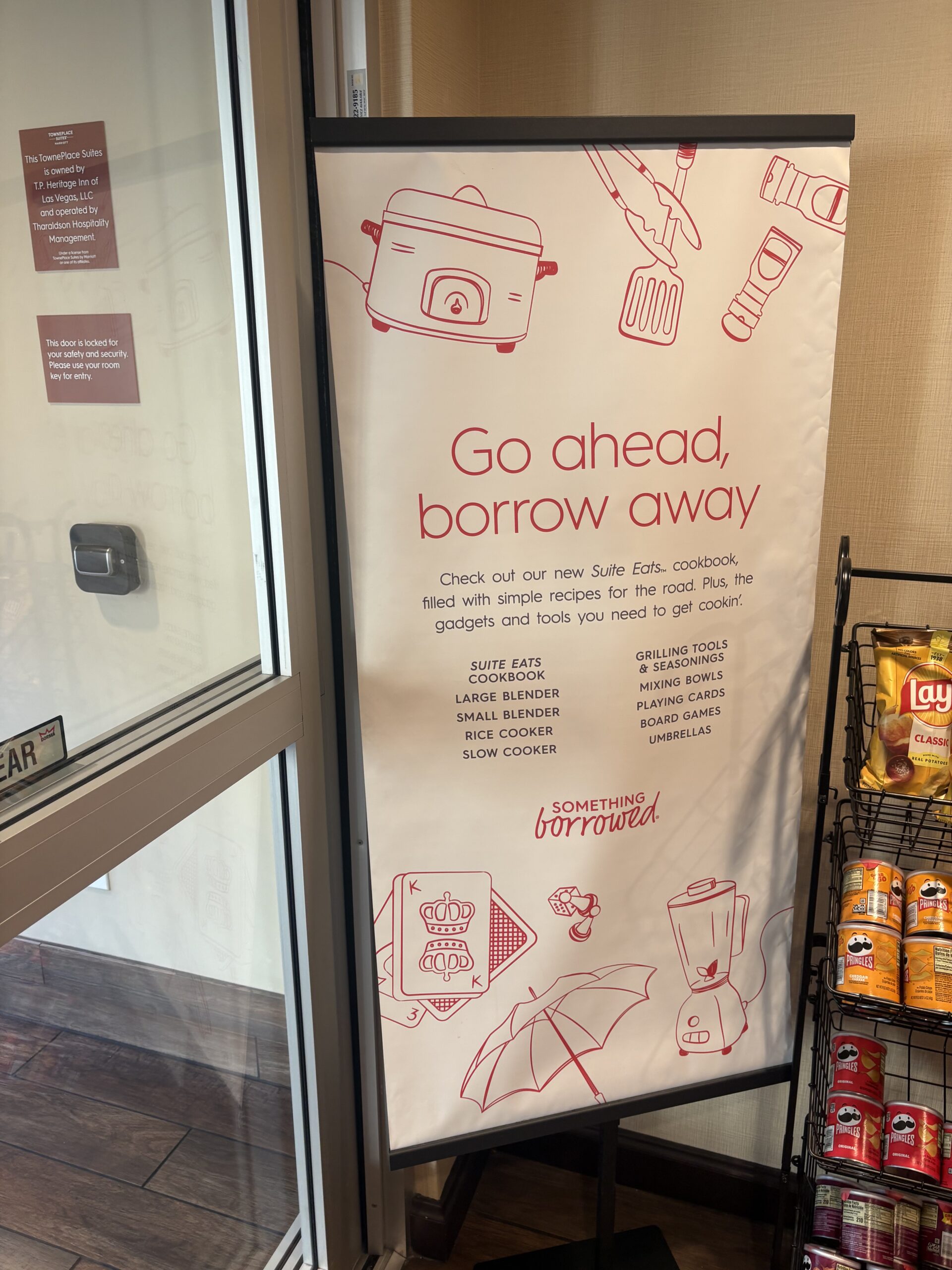 Suite Eats borrow station with blenders, slow cooker, and board games at TownePlace Suites